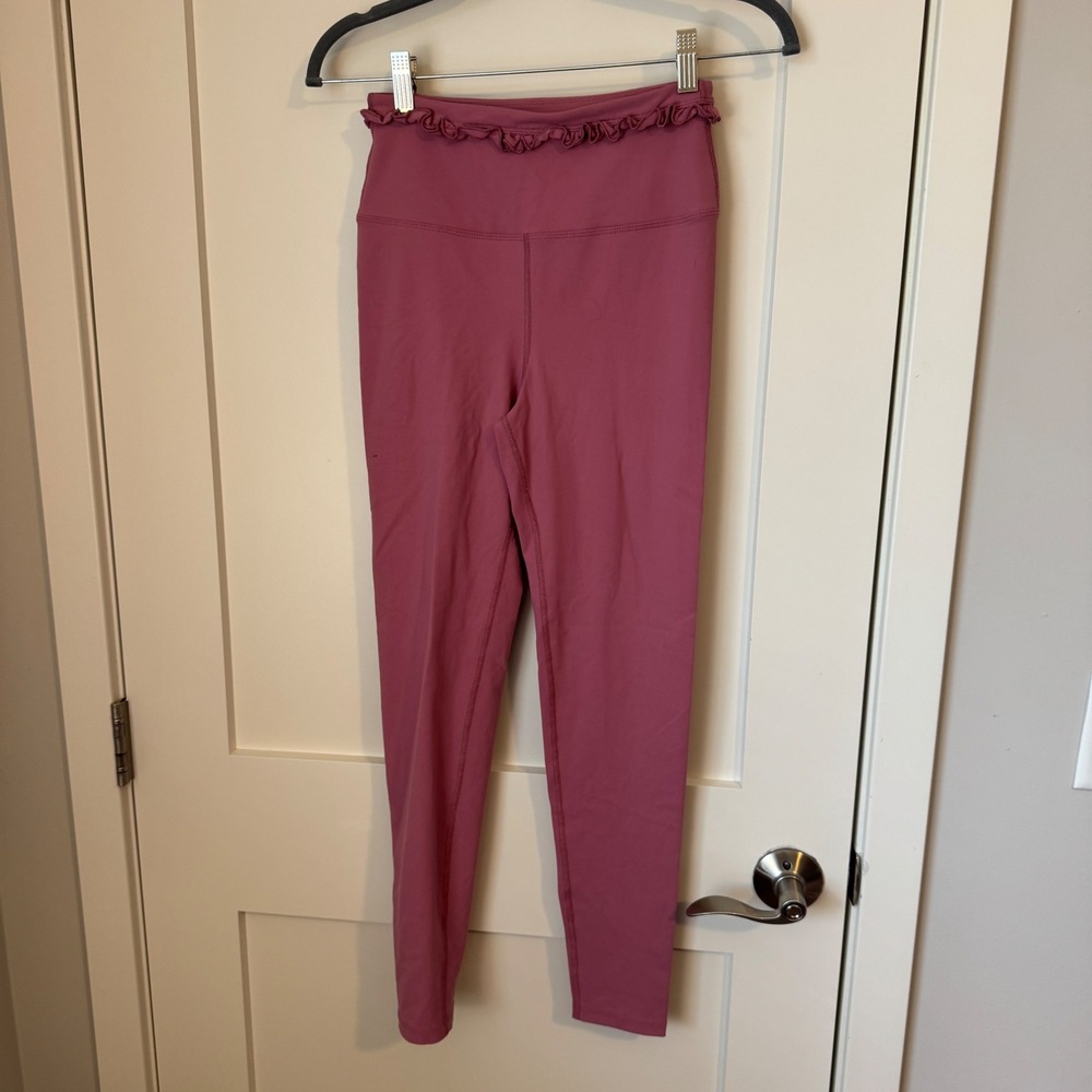 Year of Ours Ruffle High Waisted Leggings Mauve Pink Small